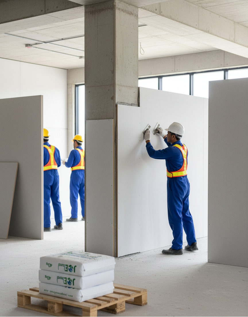 Installation of Classroom Walls and Columns in an Educational Facility Project